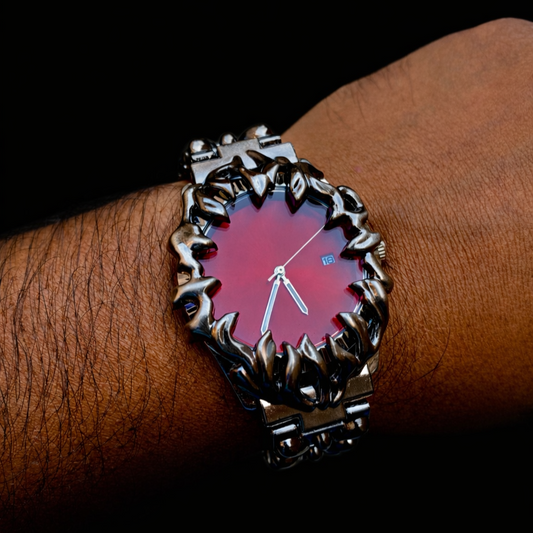 Crimson Eclipse – Gothic Red Dial Metal Watch