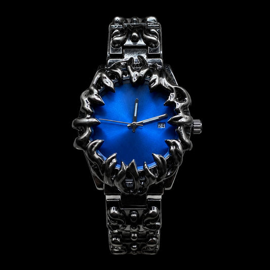 Crimson Eclipse – Gothic Blue Dial Metal Watch