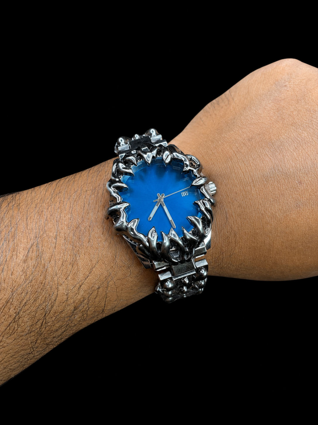 Crimson Eclipse – Gothic Blue Dial Metal Watch