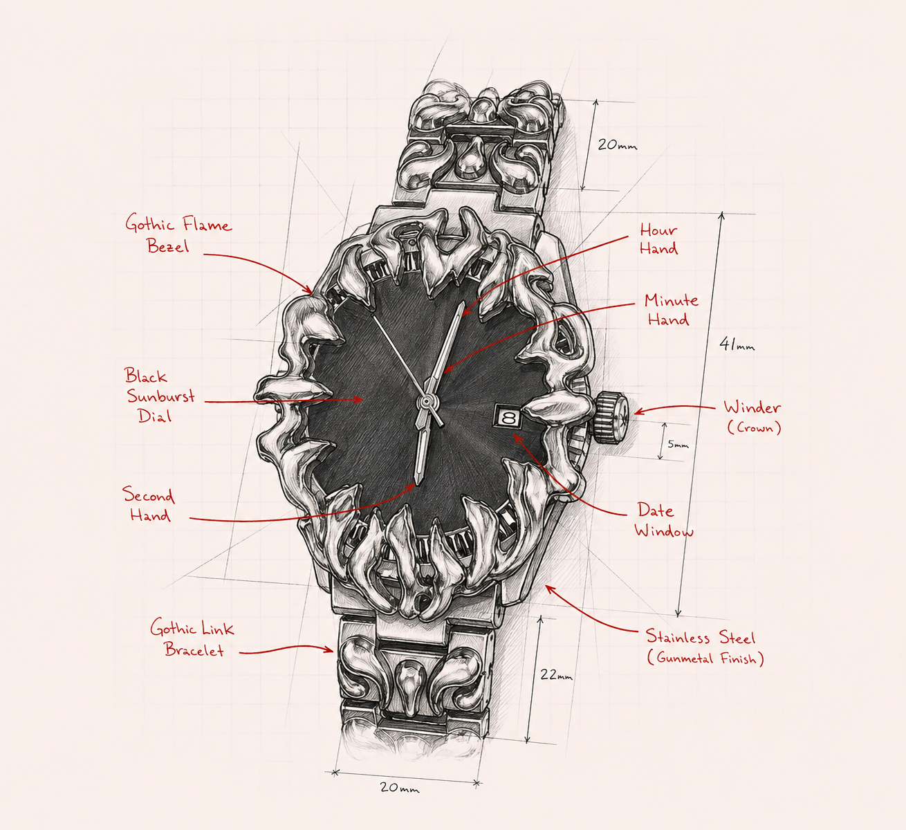 Crimson Eclipse – Gothic Abyss Blue Dial Metal Watch
