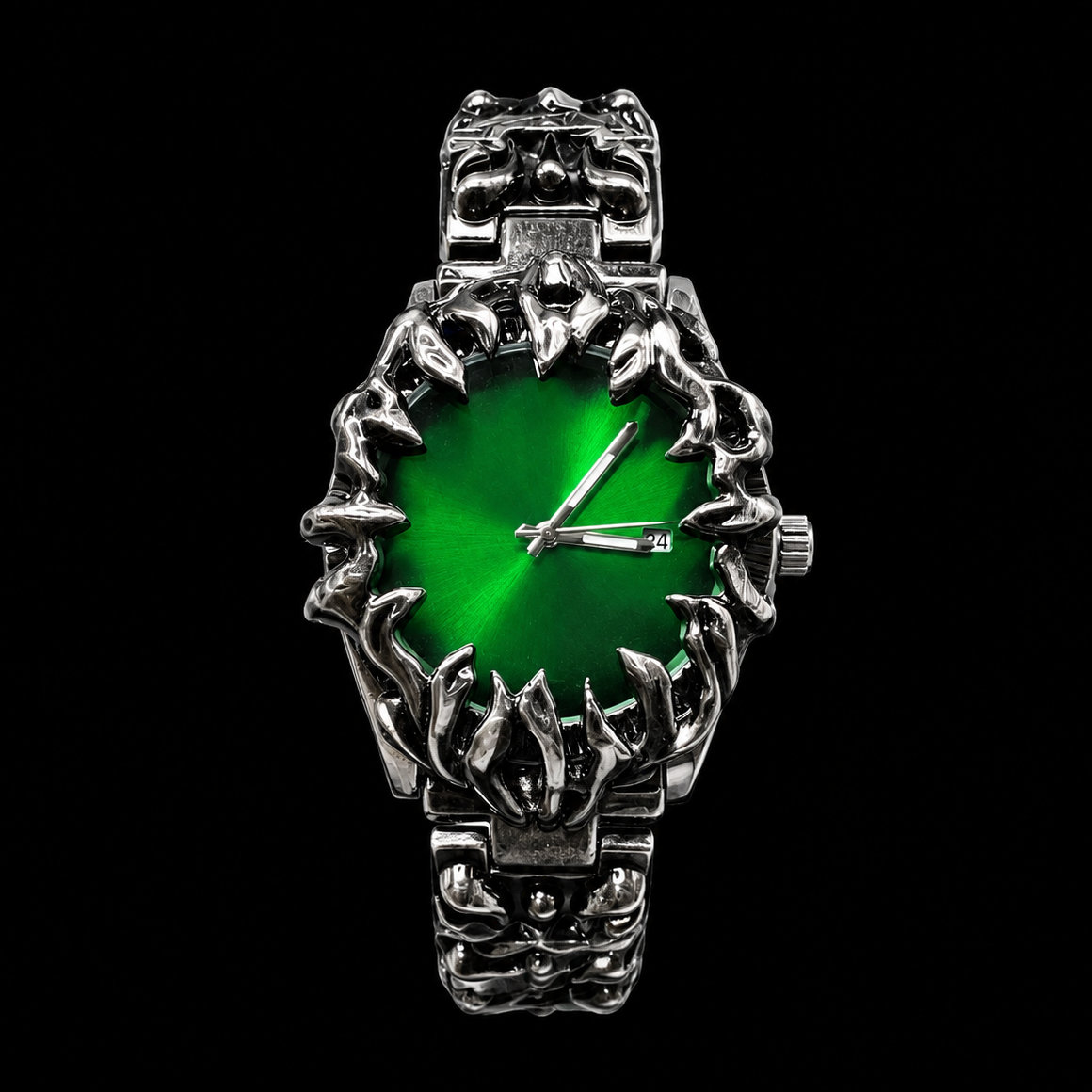 Crimson Eclipse – Gothic Emerald Green Dial Metal Watch