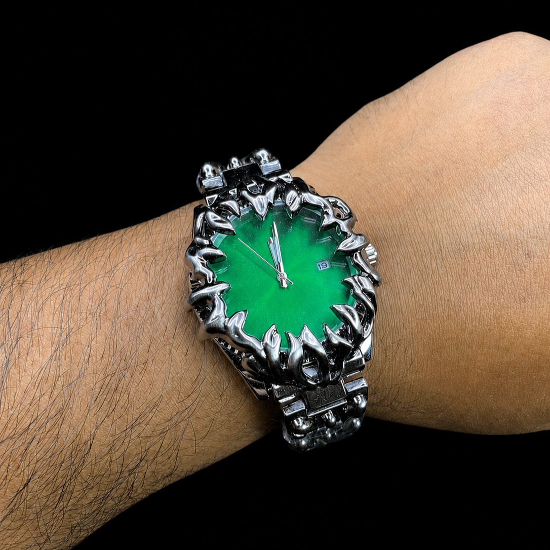 Crimson Eclipse – Gothic Emerald Green Dial Metal Watch