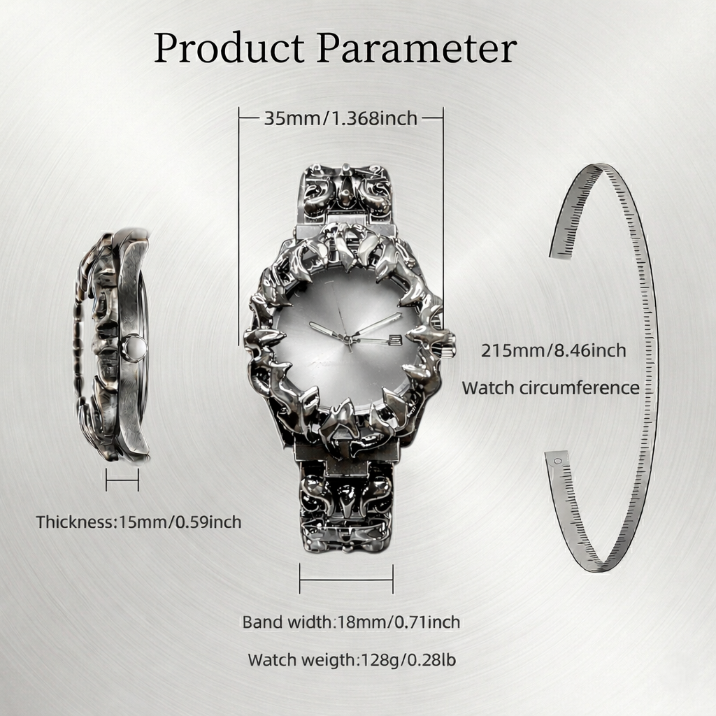 Crimson Eclipse – Gothic Pearl White Dial Metal Watch