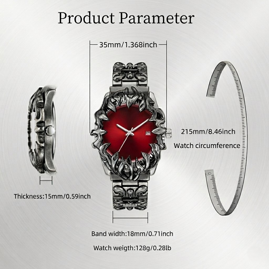 Crimson Eclipse – Gothic Red Dial Metal Watch