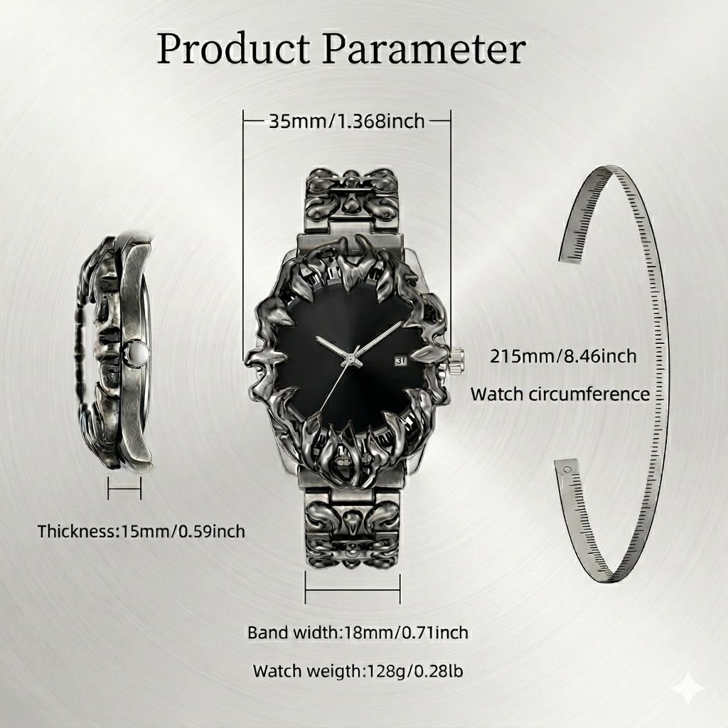 Crimson Eclipse – Gothic Raven Black Dial Metal Watch