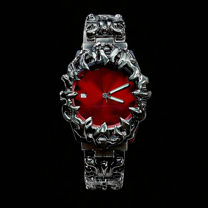 Crimson Eclipse – Gothic Red Dial Metal Watch