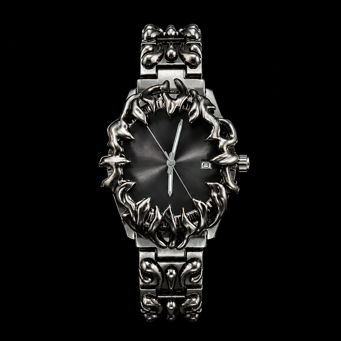 Crimson Eclipse – Gothic Raven Black Dial Metal Watch