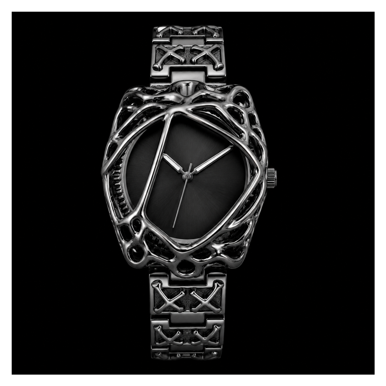 Crimson Eclipse Spider Cage Black Dial Stainless Steel Designer Wrist