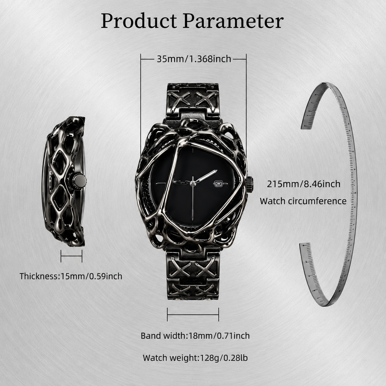 Crimson Eclipse Spider Cage Black Dial Stainless Steel Designer Wrist