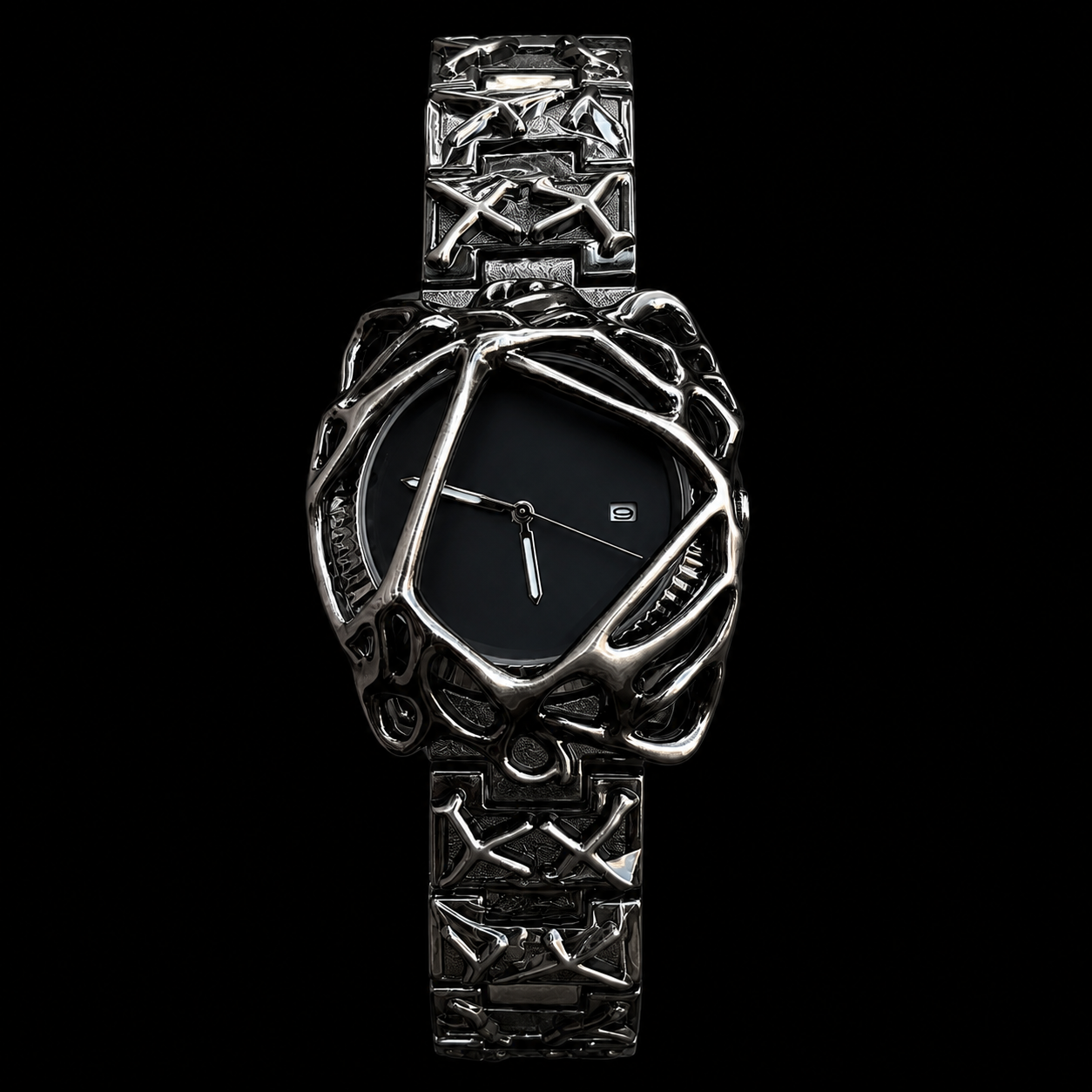 Crimson Eclipse Spider Cage Black Dial Stainless Steel Designer Wrist