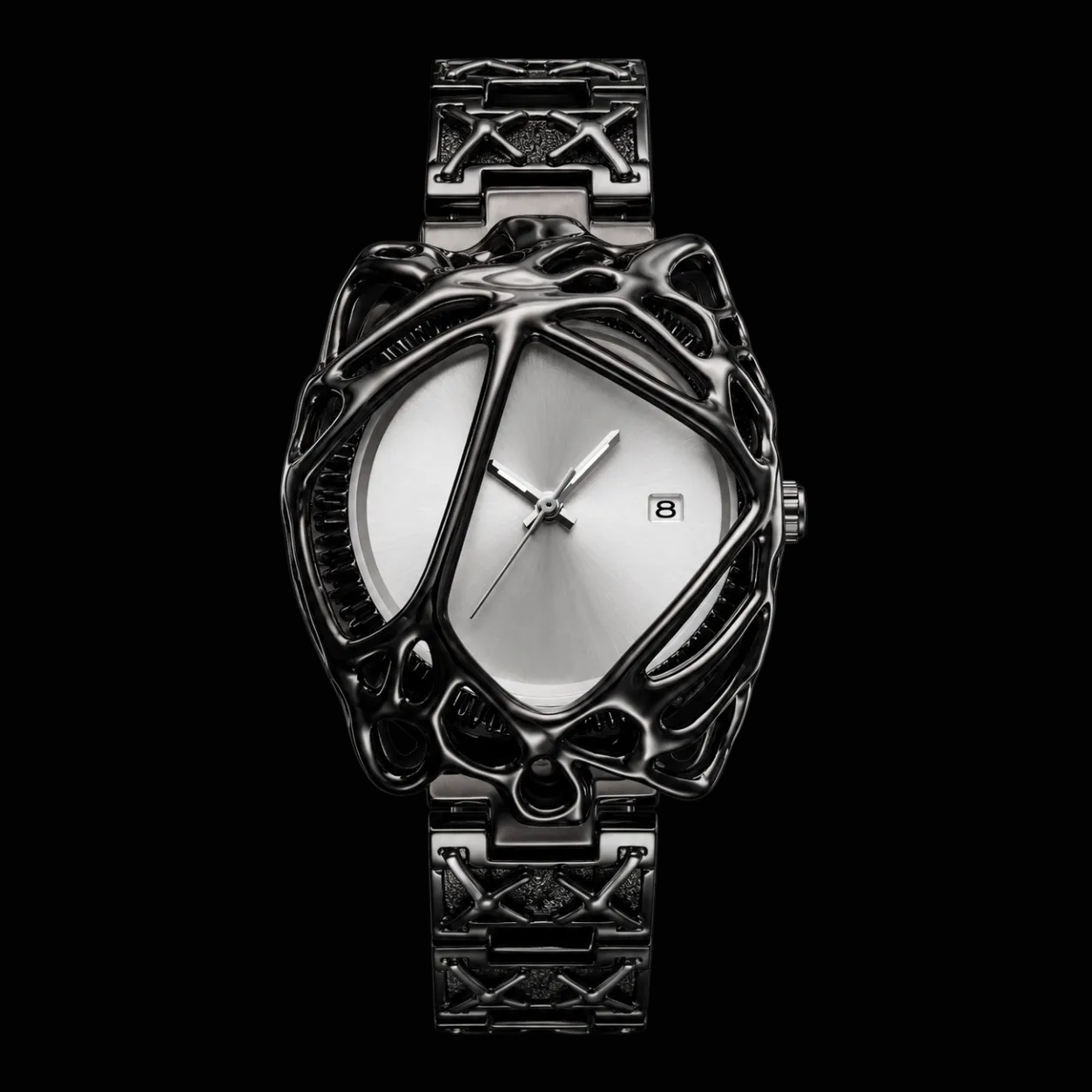 Crimson Eclipse Spider Cage White Dial Stainless Steel Designer Wrist