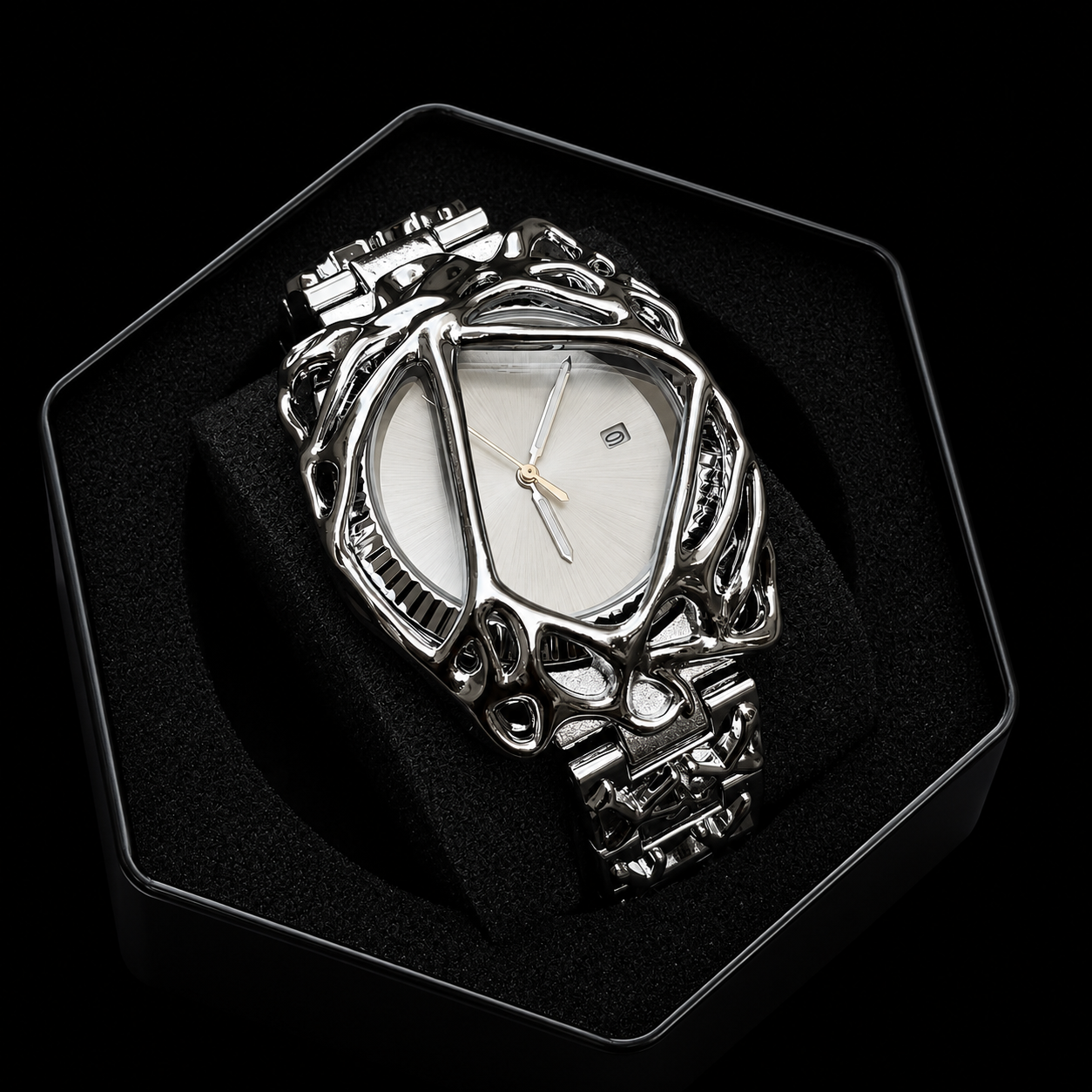 Crimson Eclipse Spider Cage White Dial Stainless Steel Designer Wrist