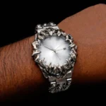 Crimson Eclipse – Gothic Pearl White Dial Metal Watch - Image 2